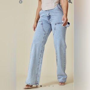 Light Blue Wash Seam Detail Panel Straight Leg Jeans from PLT